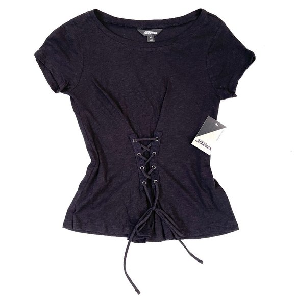 NWT project Runway Lace up Black Cotton Tee - Picture 1 of 6